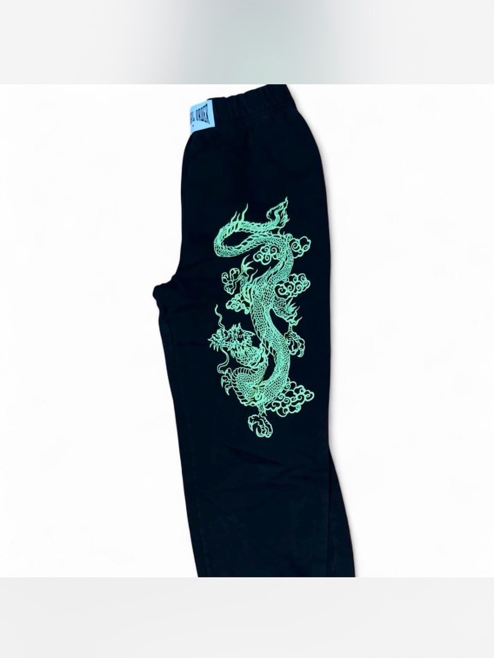 Men's Black Pants with Mint Dragon Graphic